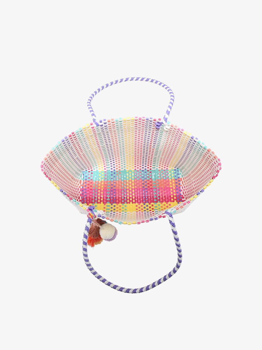 M2069 Allie XL Woven Tote w/ Pom-Poms