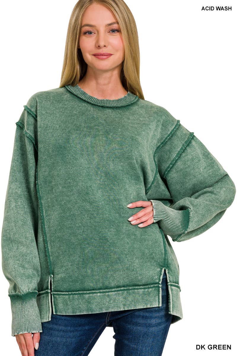 `Washed Slit hem Fleece Sweatshirt SI-26719 Zenana