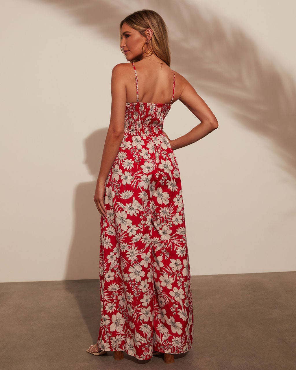 High-waisted floral print with straps jumpsuit