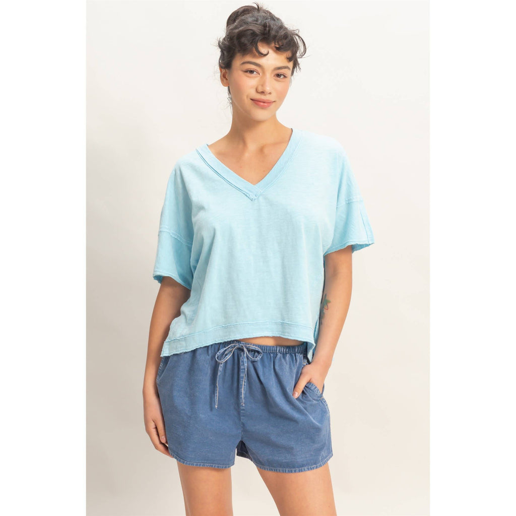 Oversized V-Neck Short Sleeve Top