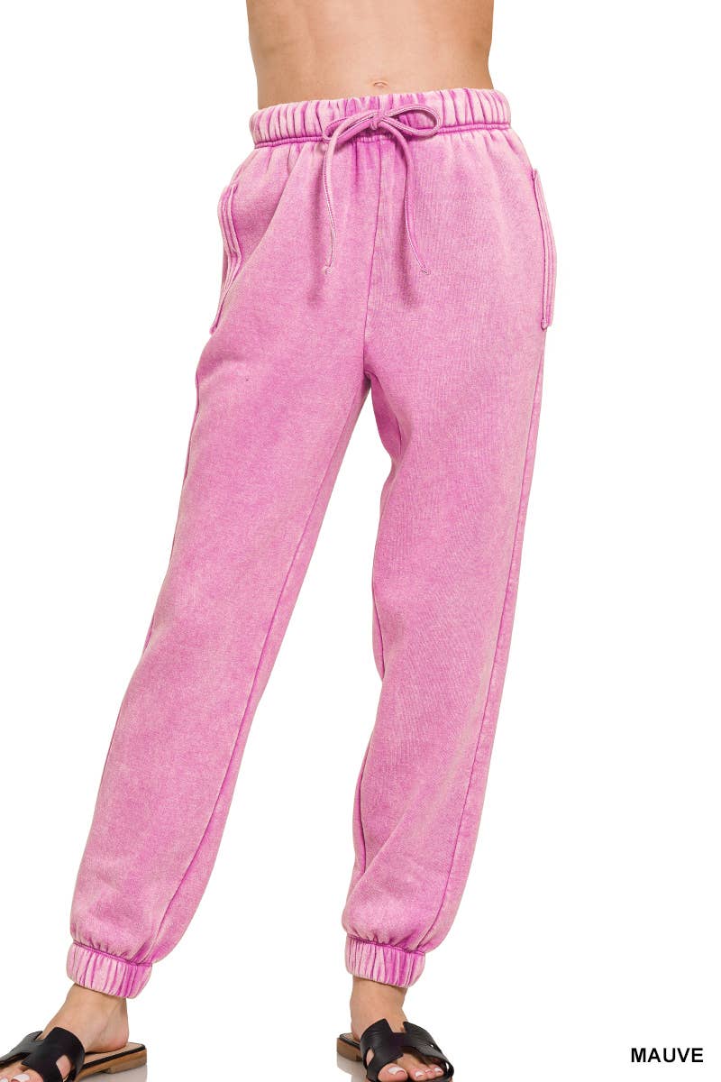 `Washed Fleece Sweatpants with pockets - Zenana