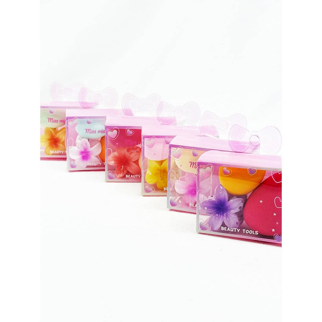 Blending Sponge Set with Cute Flower Hair Claw Clip
