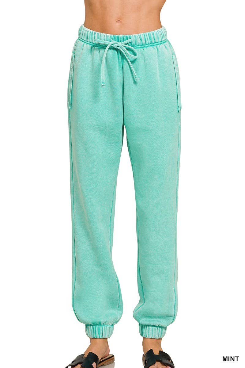 Acid Wash Fleece Sweatpants With Pockets