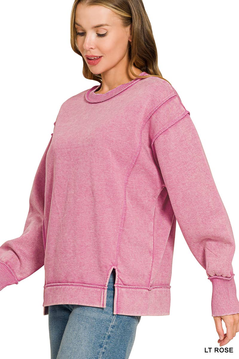 `Washed Slit hem Fleece Sweatshirt SI-26719 Zenana
