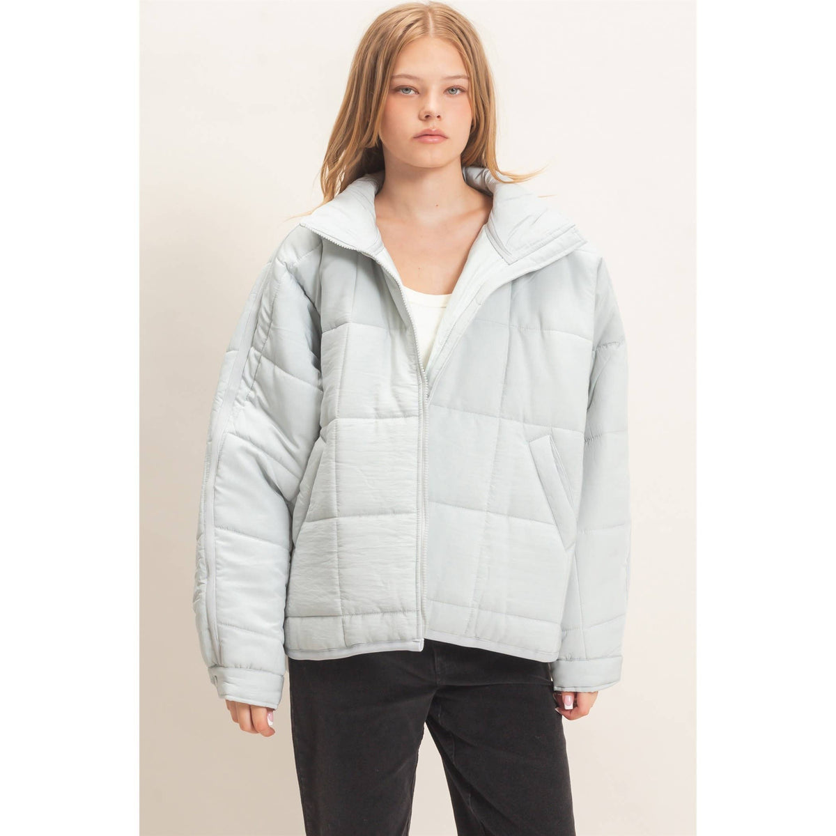 Quilted Mock Neck Zip-Up Puffer Jacket