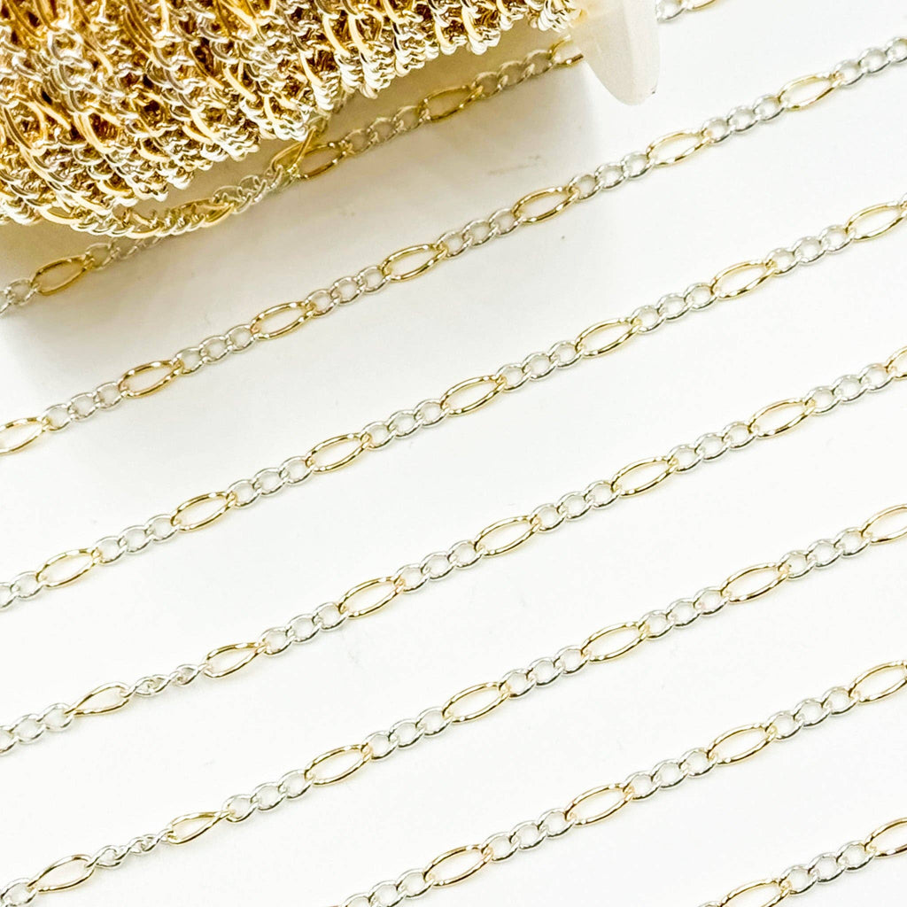 2431CTT. Gold Filled and Sterling Silver Figaro Style Chain