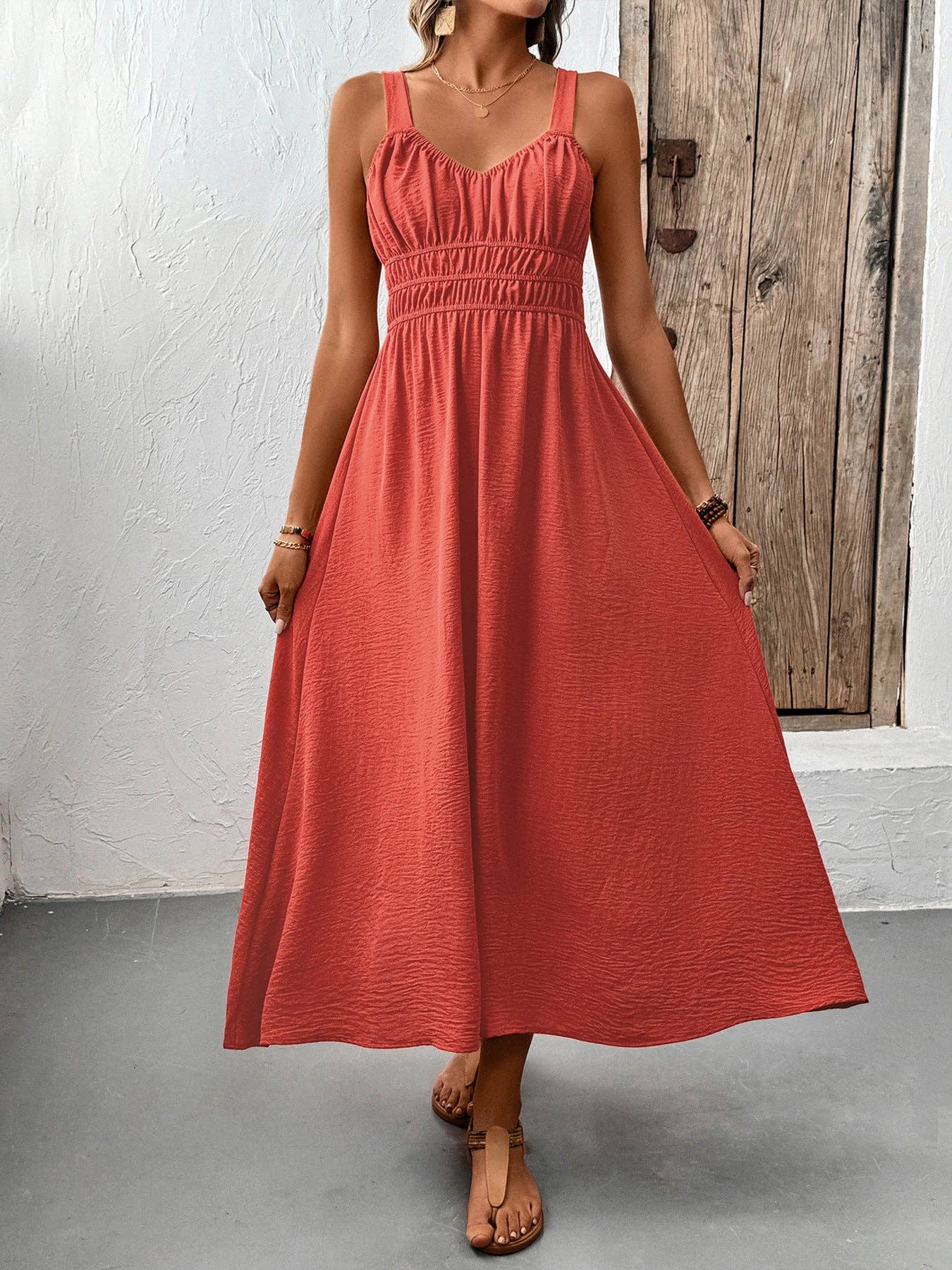 Women’s Smocked Strap Maxi Dress Sleeveless Summer