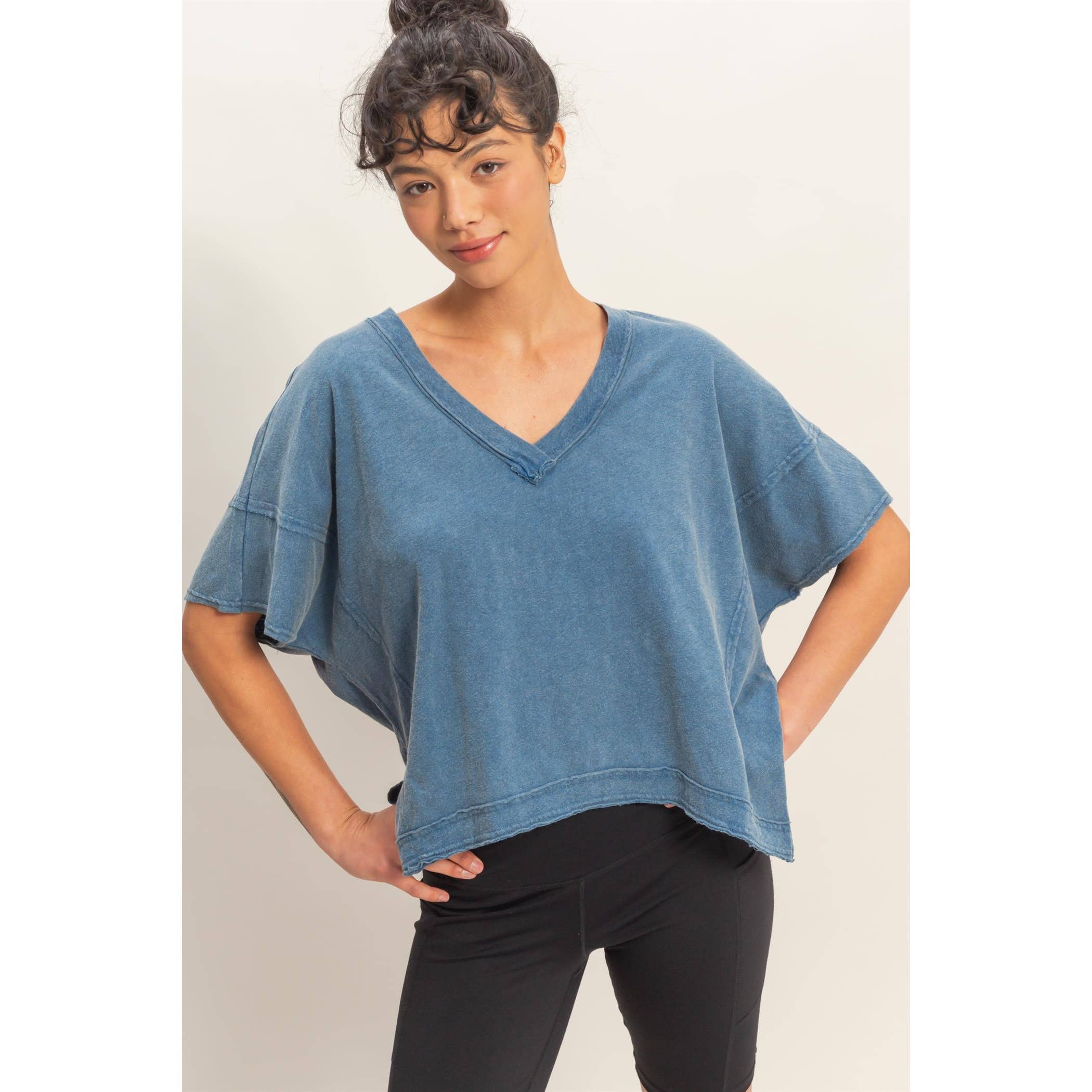 Oversized V-Neck Short Sleeve Top