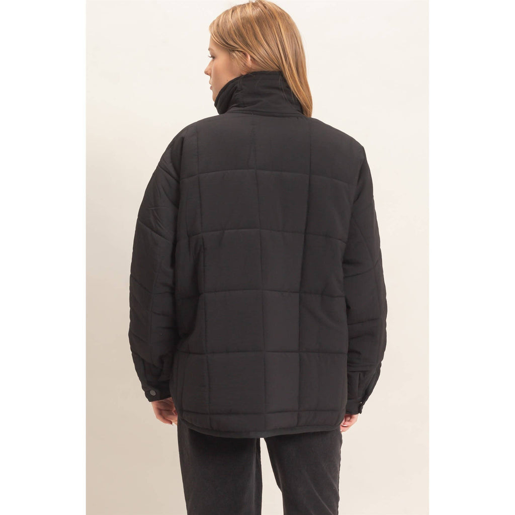 Quilted Mock Neck Zip-Up Puffer Jacket