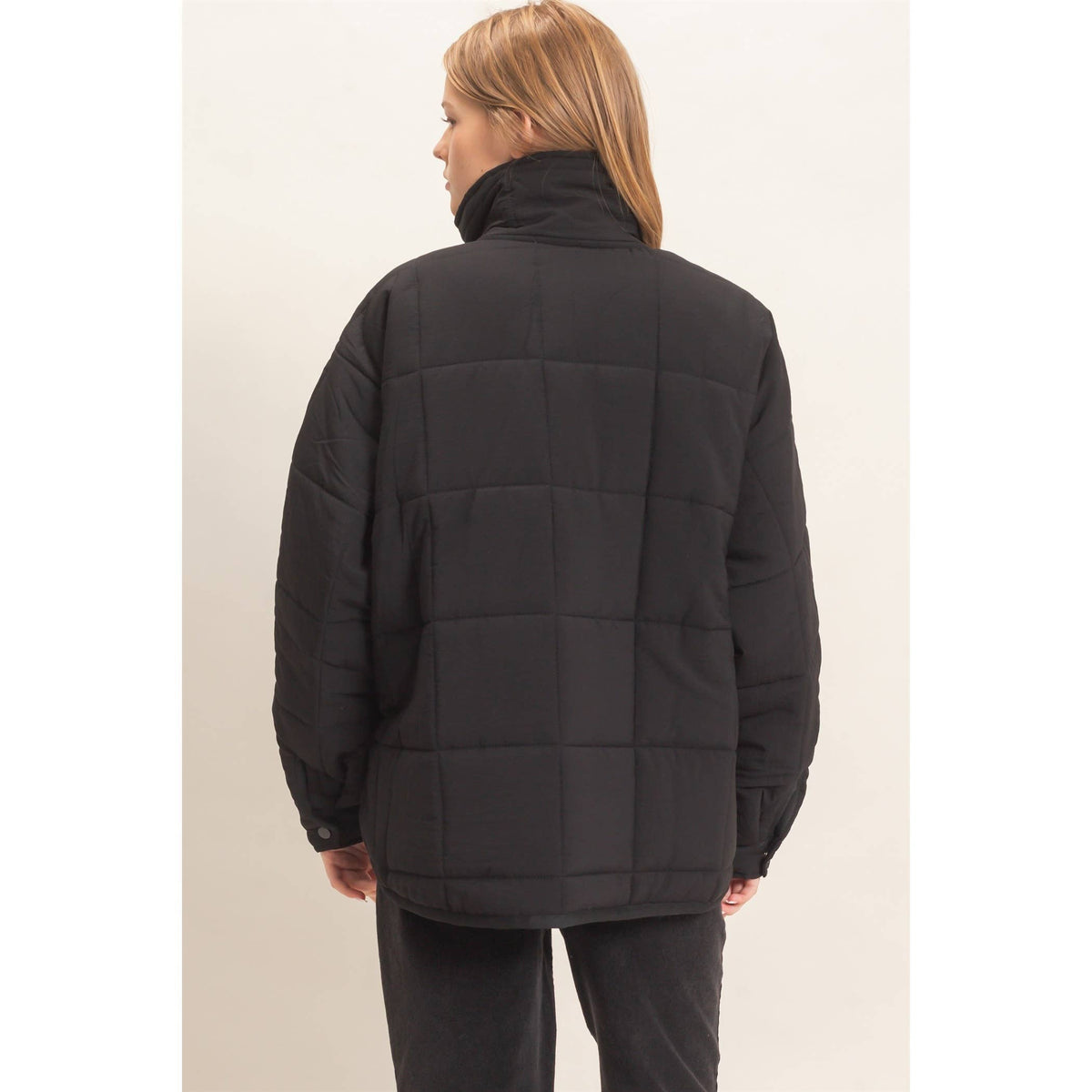Quilted Mock Neck Zip-Up Puffer Jacket