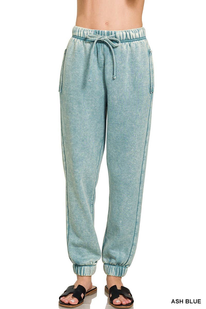 Acid Wash Fleece Sweatpants With Pockets
