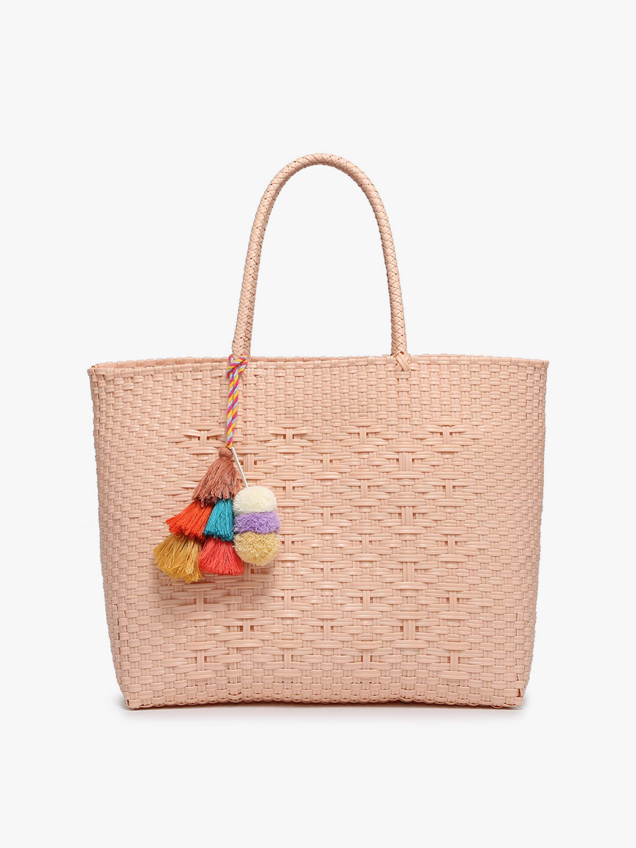 M2069 Allie XL Woven Tote w/ Pom-Poms