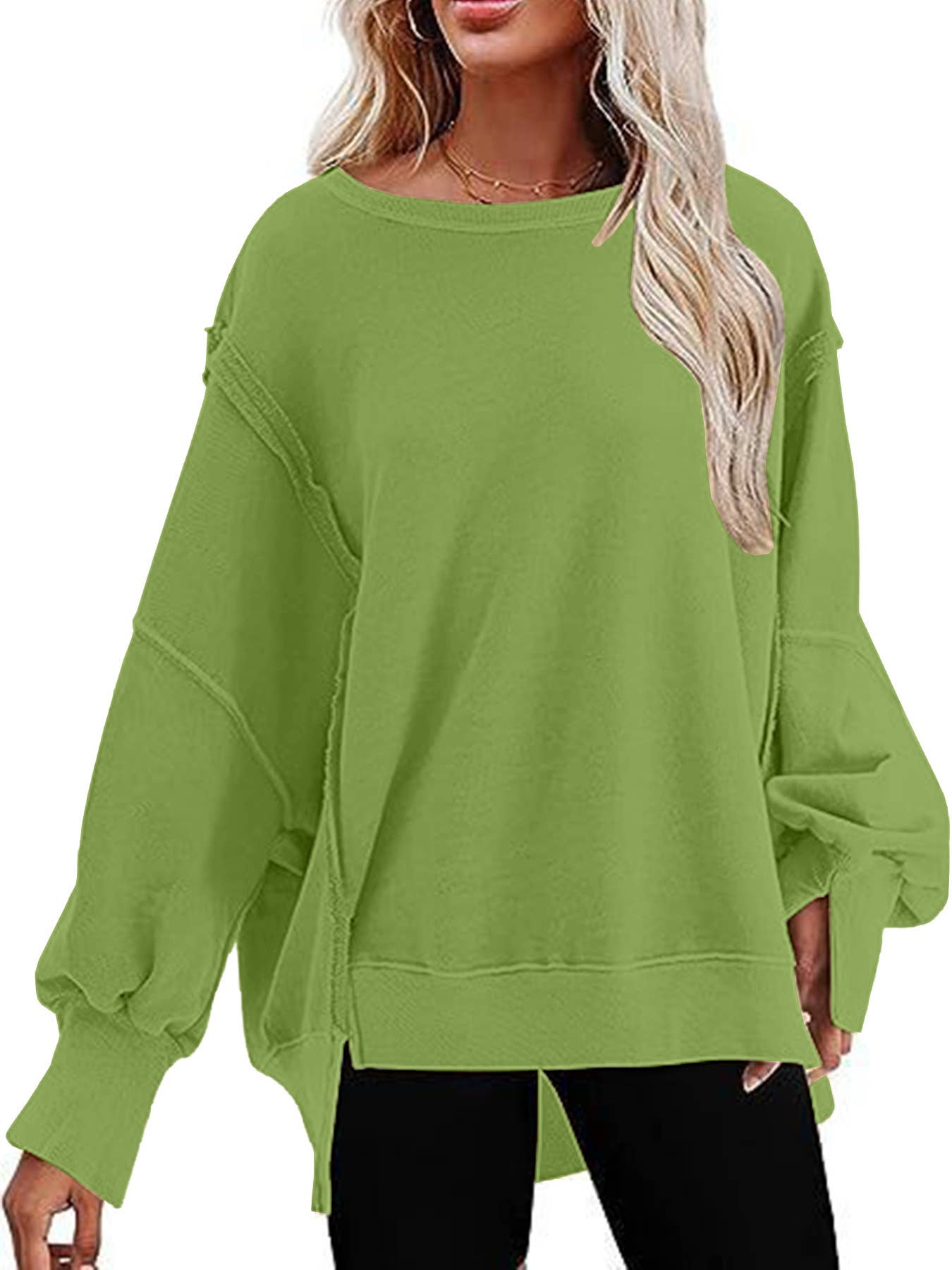 Solid-color round-neck casual loose sweatshirt