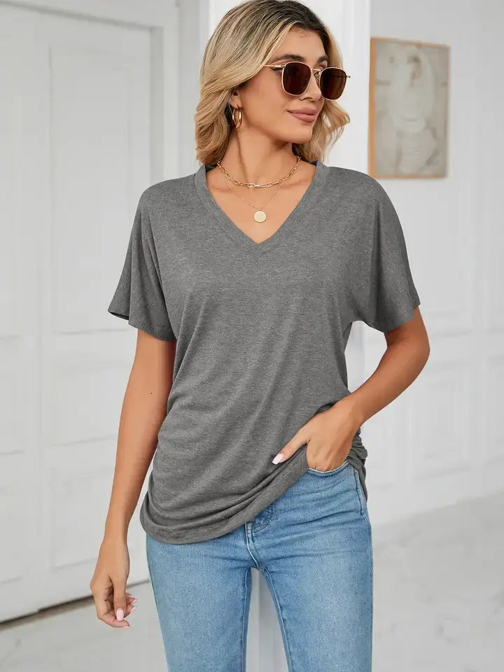Custom V Neck T Shirt Women Soft Basic Tee Personalized Top