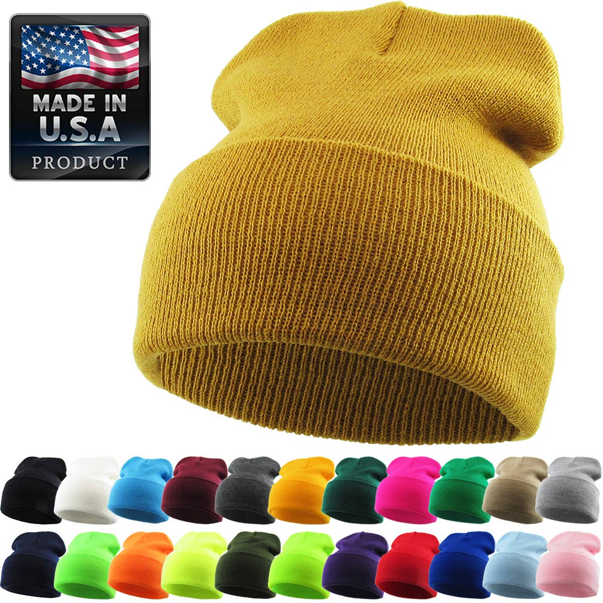 Solid Long Beanie - Made In USA