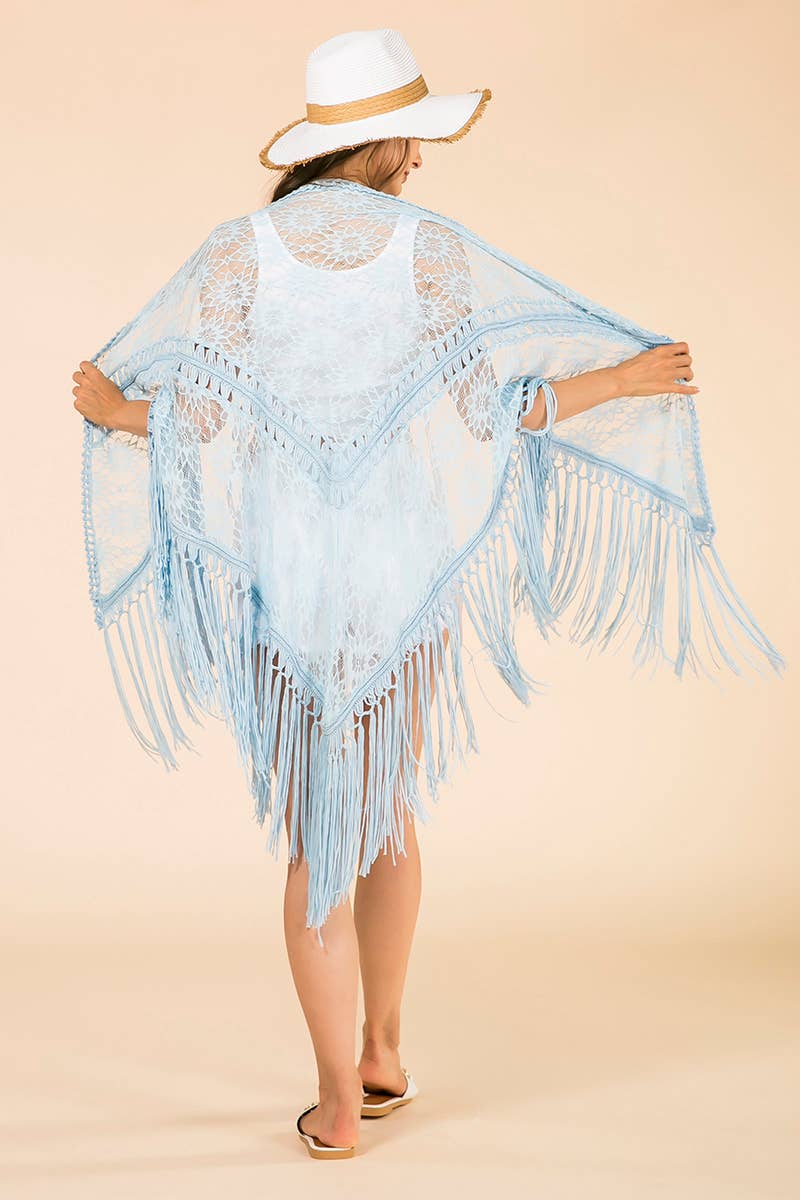 KM2109 Lily Crochet Trim Fringe Kimono