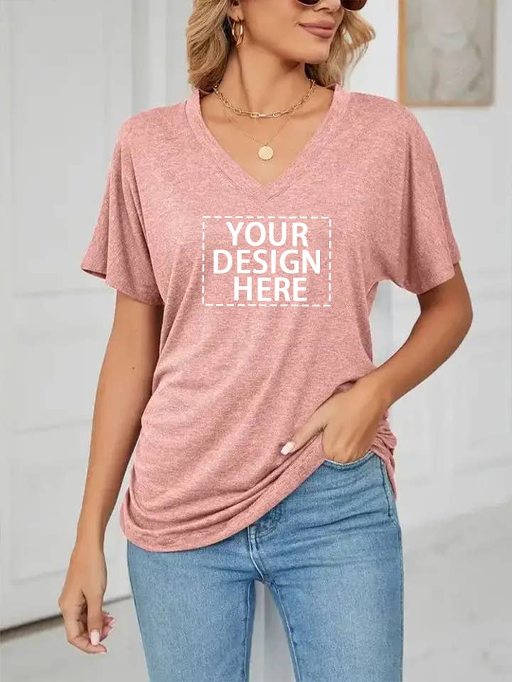 Custom V Neck T Shirt Women Soft Basic Tee Personalized Top