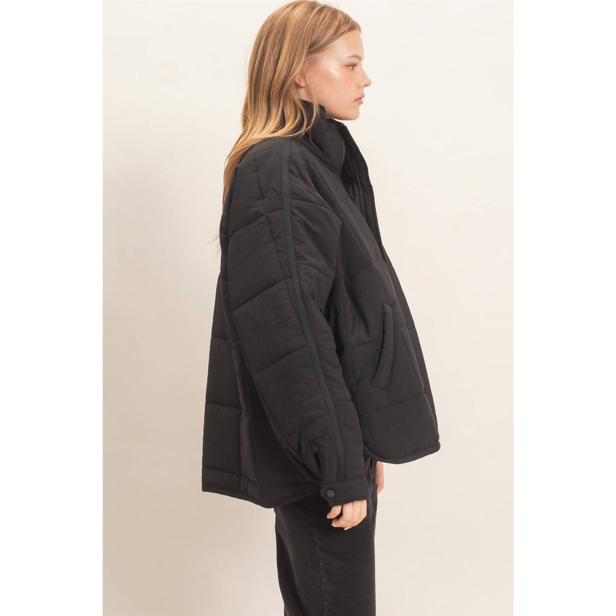 Quilted Mock Neck Zip-Up Puffer Jacket