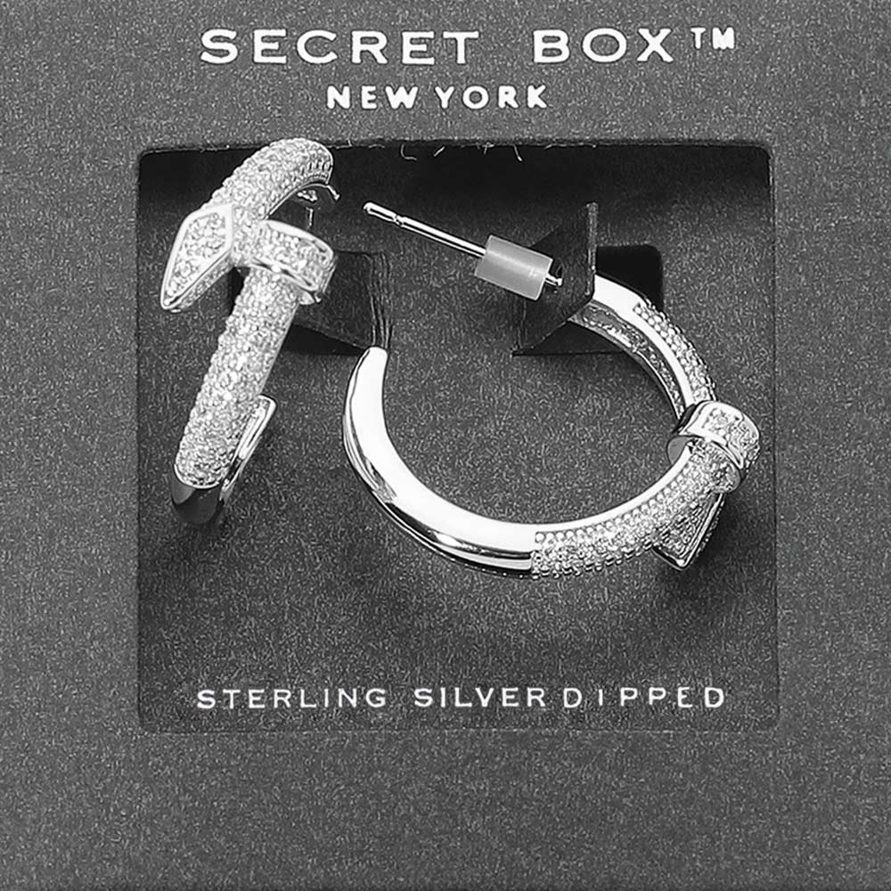 SECRET BOX_14k Gold Dipped Rhinestone Paved Nail Hoop Earrings