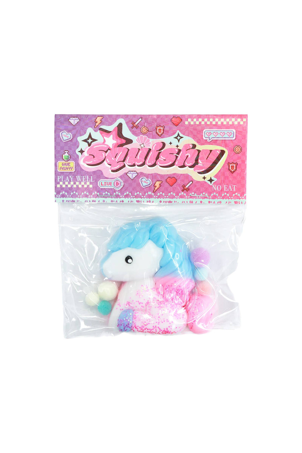 Pastel Unicorn Glittery Sticky Mochi Pom Pom Squishy Bag
