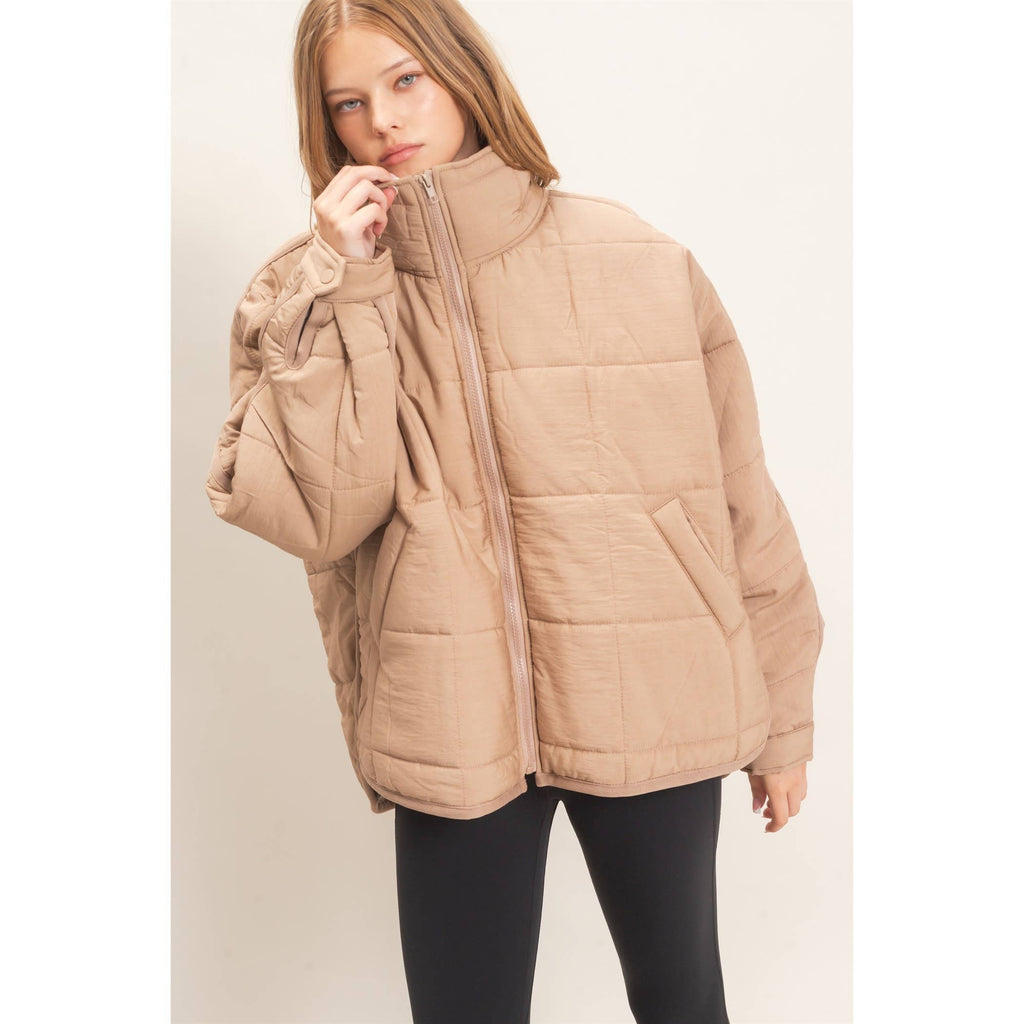 Quilted Mock Neck Zip-Up Puffer Jacket