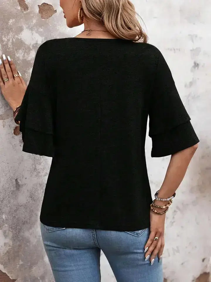 Black Short Sleeve Loose Fit Casual Basic T Shirt