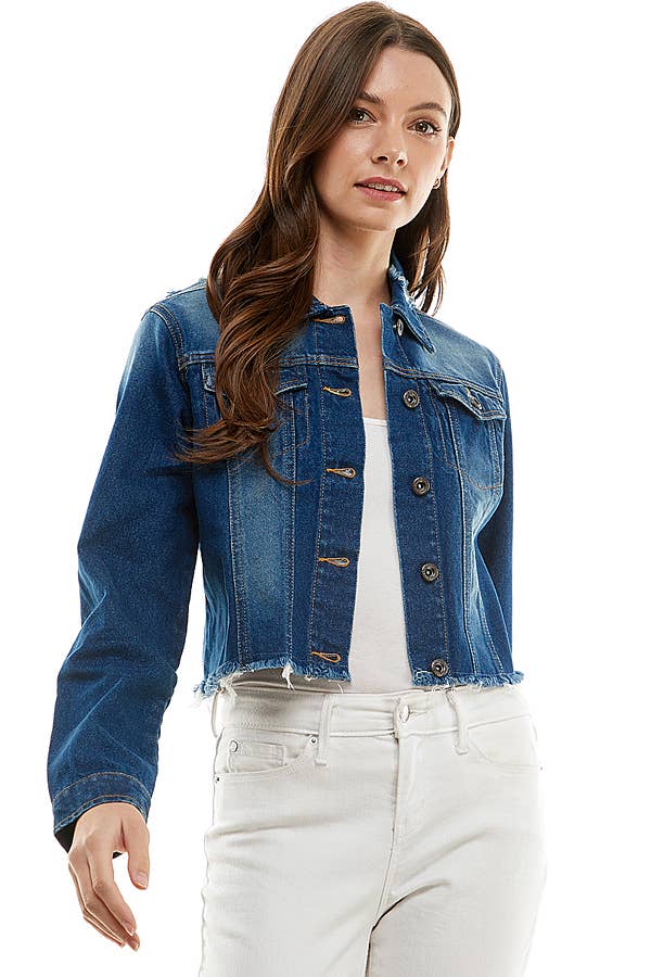 Ladies'  Cropcut Denim Jacket with Distressed, JK-4010