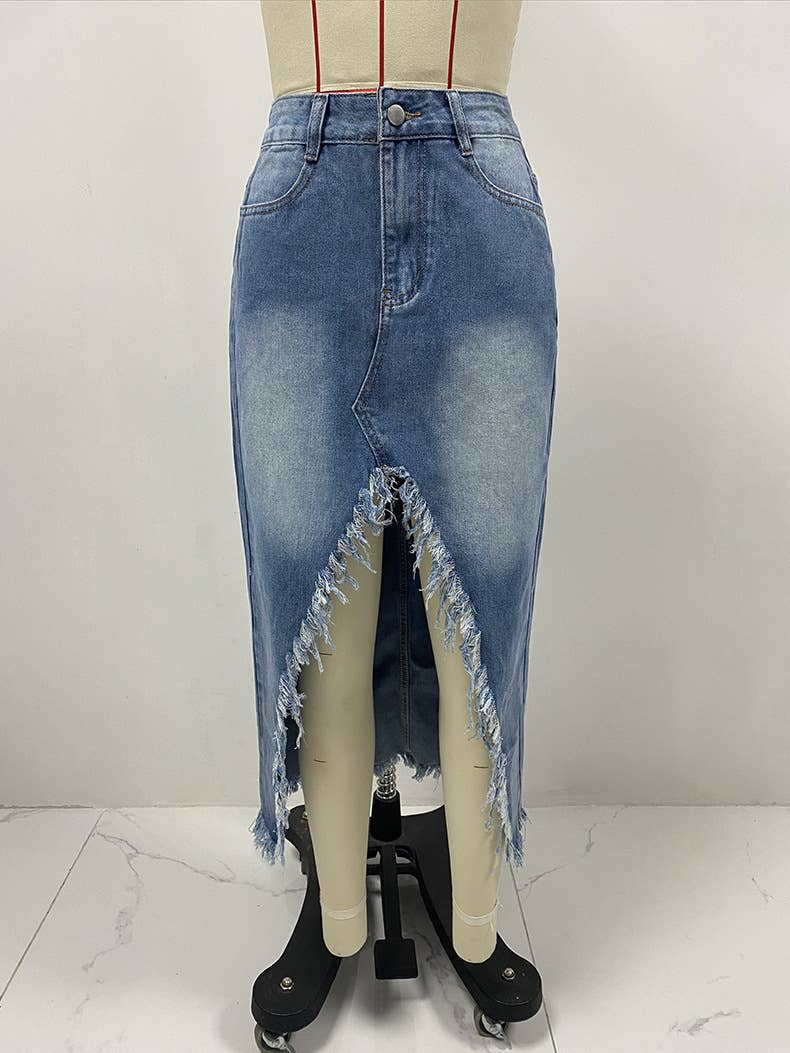 HIGH WAIST IRREGULAR TO MAKE OLD WASHED SKIRT
