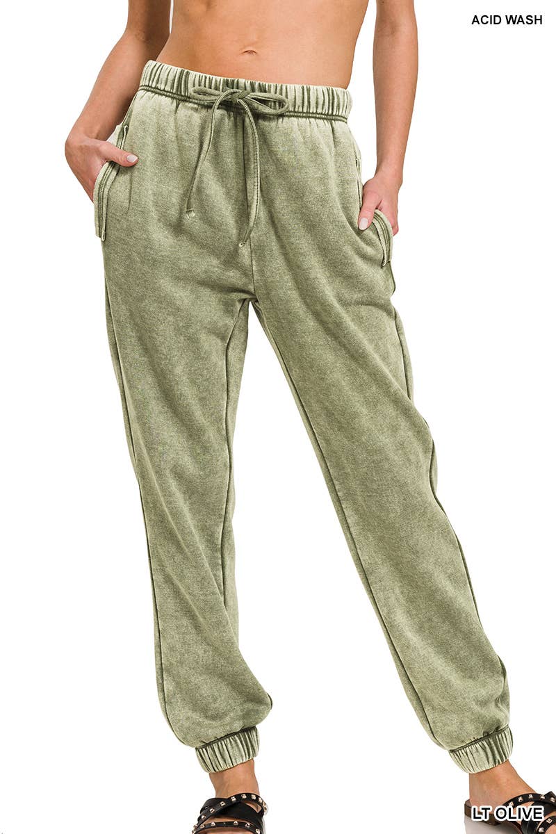 `Washed Fleece Sweatpants with pockets - Zenana