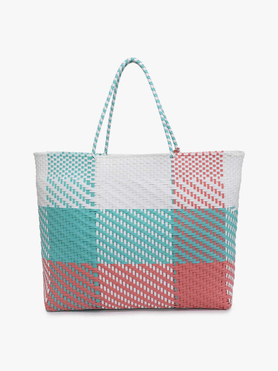 M2069 Allie XL Woven Tote w/ Pom-Poms