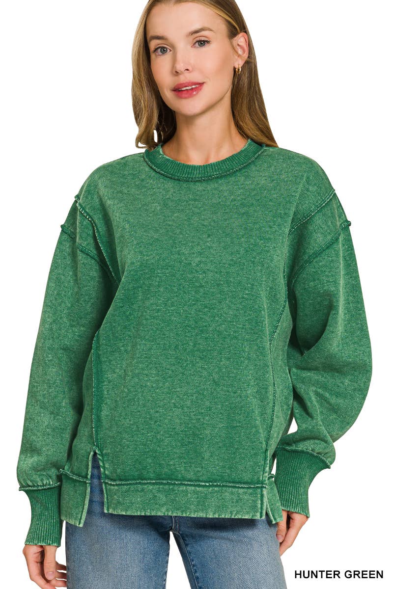`Washed Slit hem Fleece Sweatshirt SI-26719 Zenana