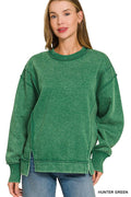 `Washed Slit hem Fleece Sweatshirt SI-26719 Zenana