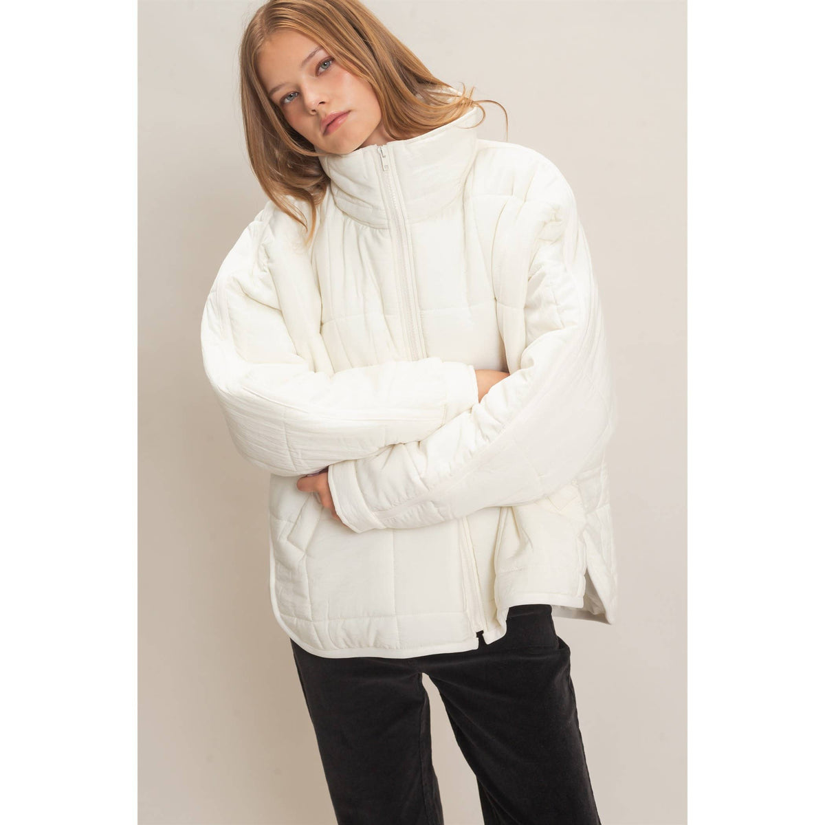 Quilted Mock Neck Zip-Up Puffer Jacket