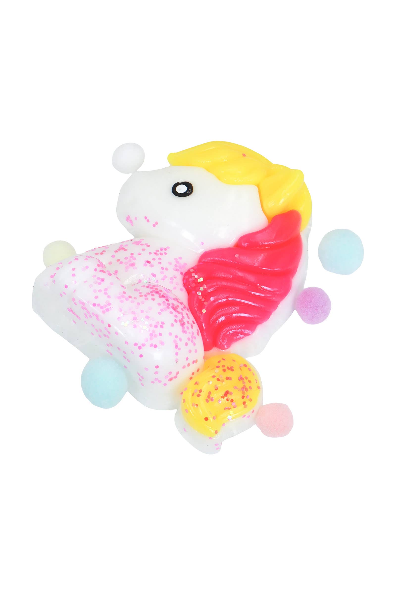 Pastel Unicorn Glittery Sticky Mochi Pom Pom Squishy Bag