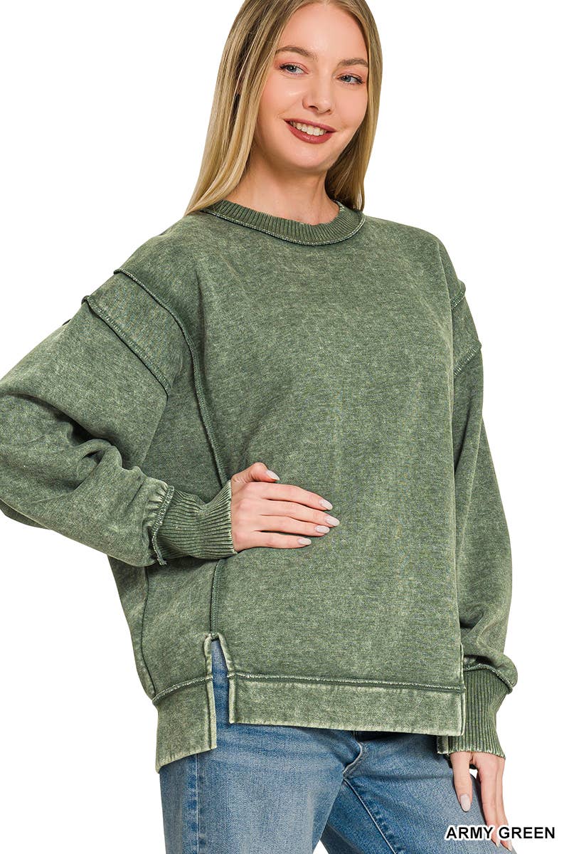 `Washed Slit hem Fleece Sweatshirt SI-26719 Zenana