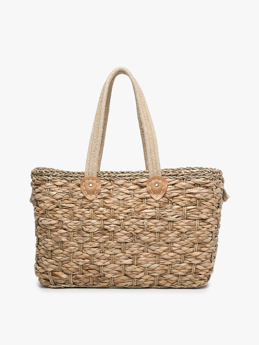 R2095 Marlee Seagrass Tote w/ Fringe & Woven Handles