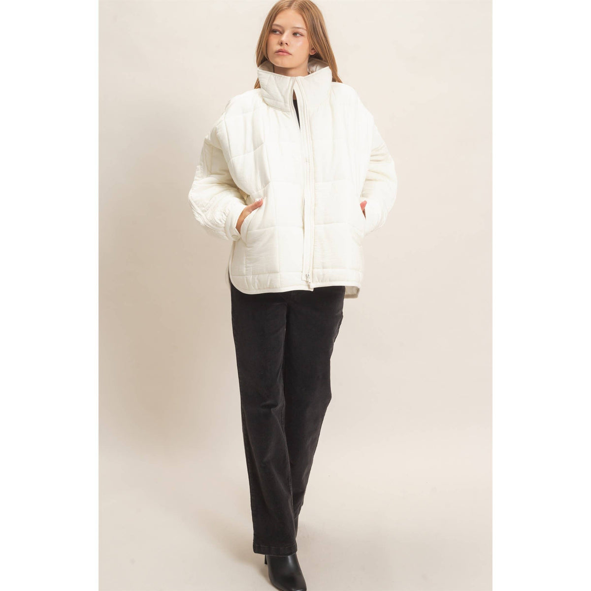 Quilted Mock Neck Zip-Up Puffer Jacket