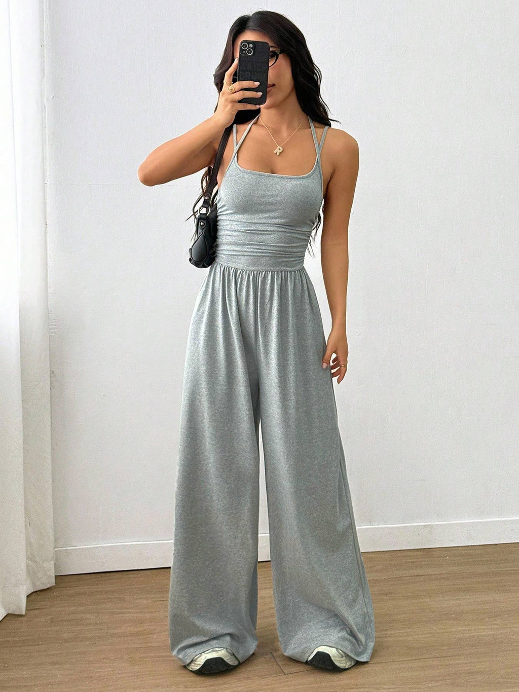 Casual wrap chest wide leg loose jumpsuit