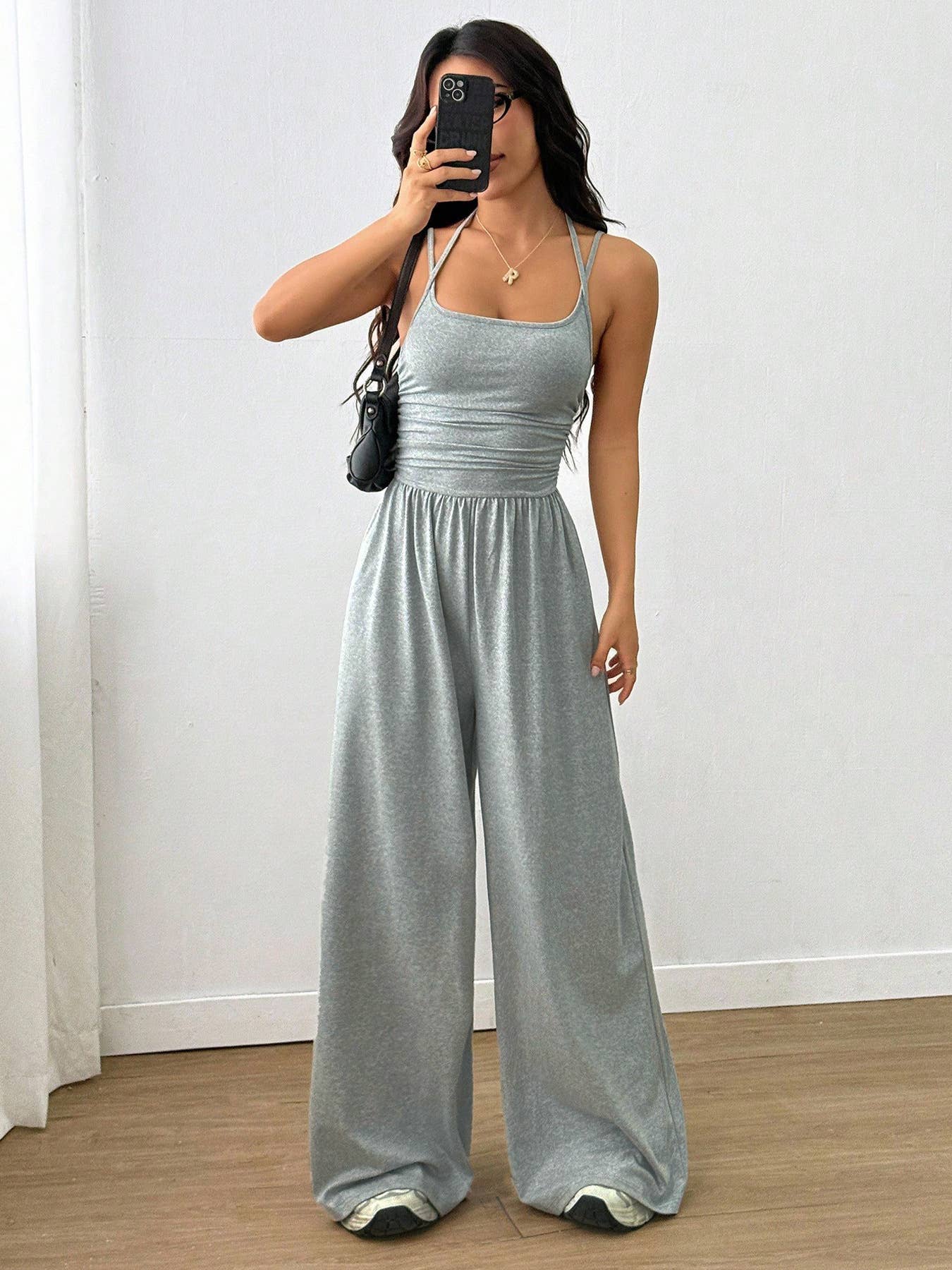 Casual wrap chest wide leg loose jumpsuit