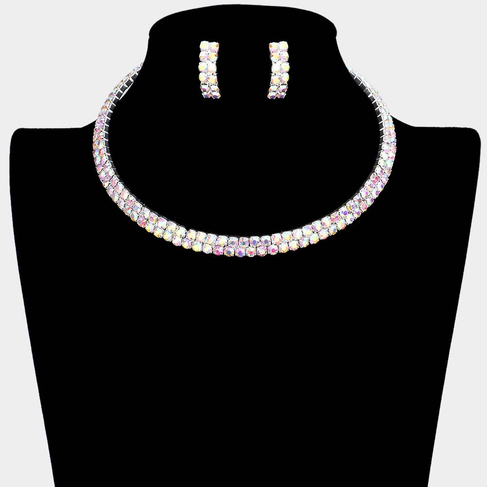 2 Row crystal Rhinestone Banded Open Choker Necklace