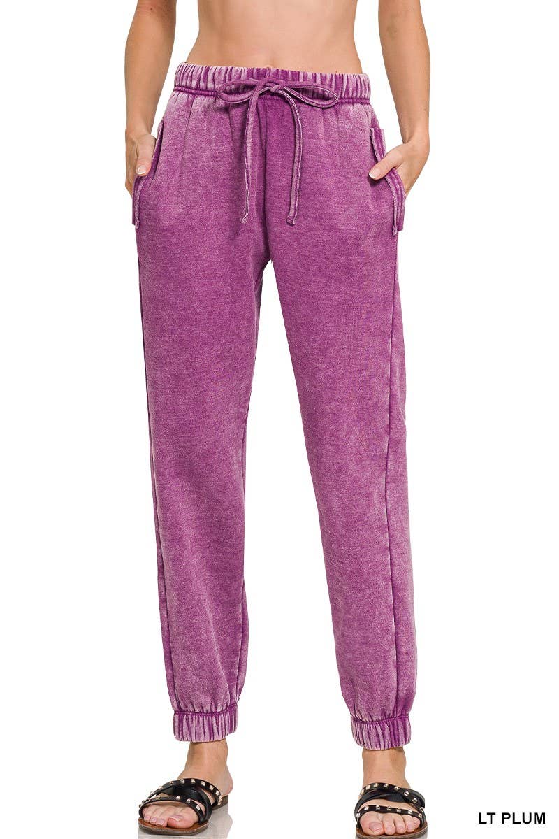 Acid Wash Fleece Sweatpants With Pockets