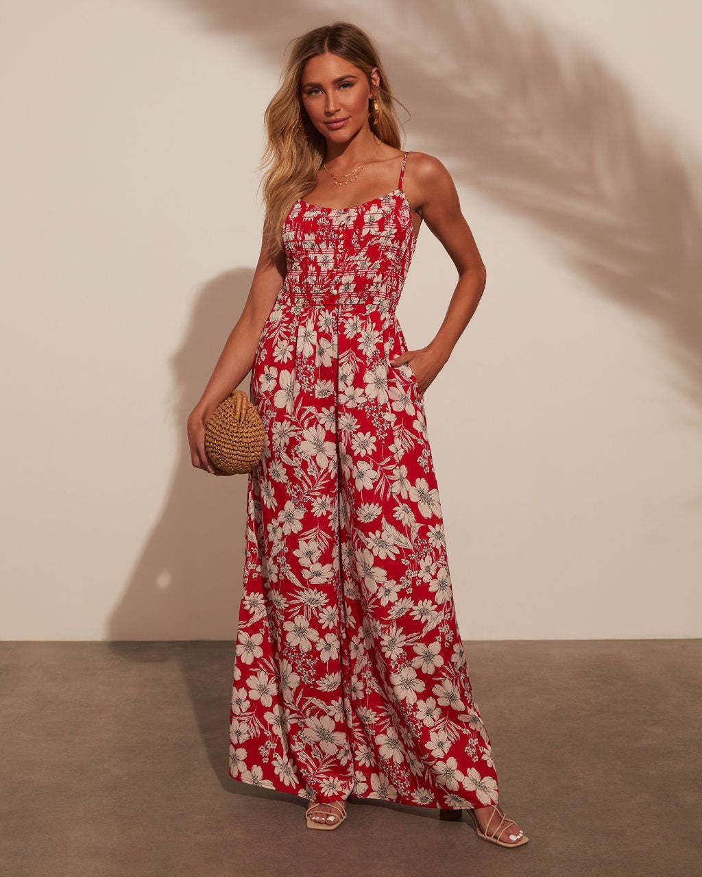 High-waisted floral print with straps jumpsuit