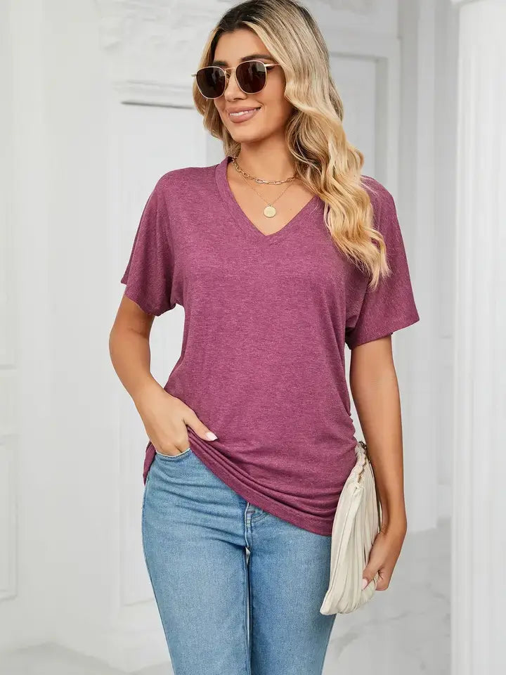 Custom V Neck T Shirt Women Soft Basic Tee Personalized Top