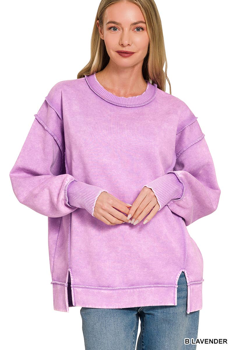 `Washed Slit hem Fleece Sweatshirt SI-26719 Zenana
