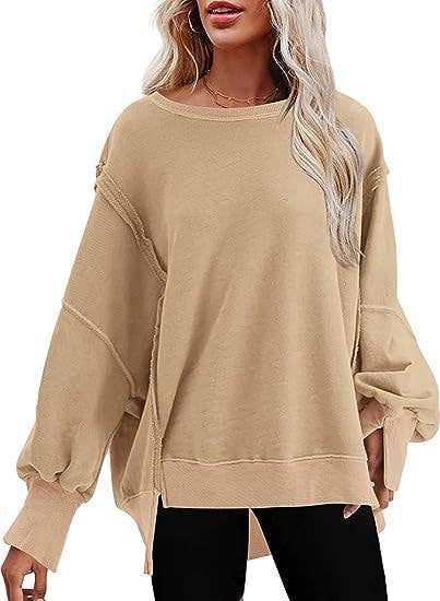 Solid-color round-neck casual loose sweatshirt
