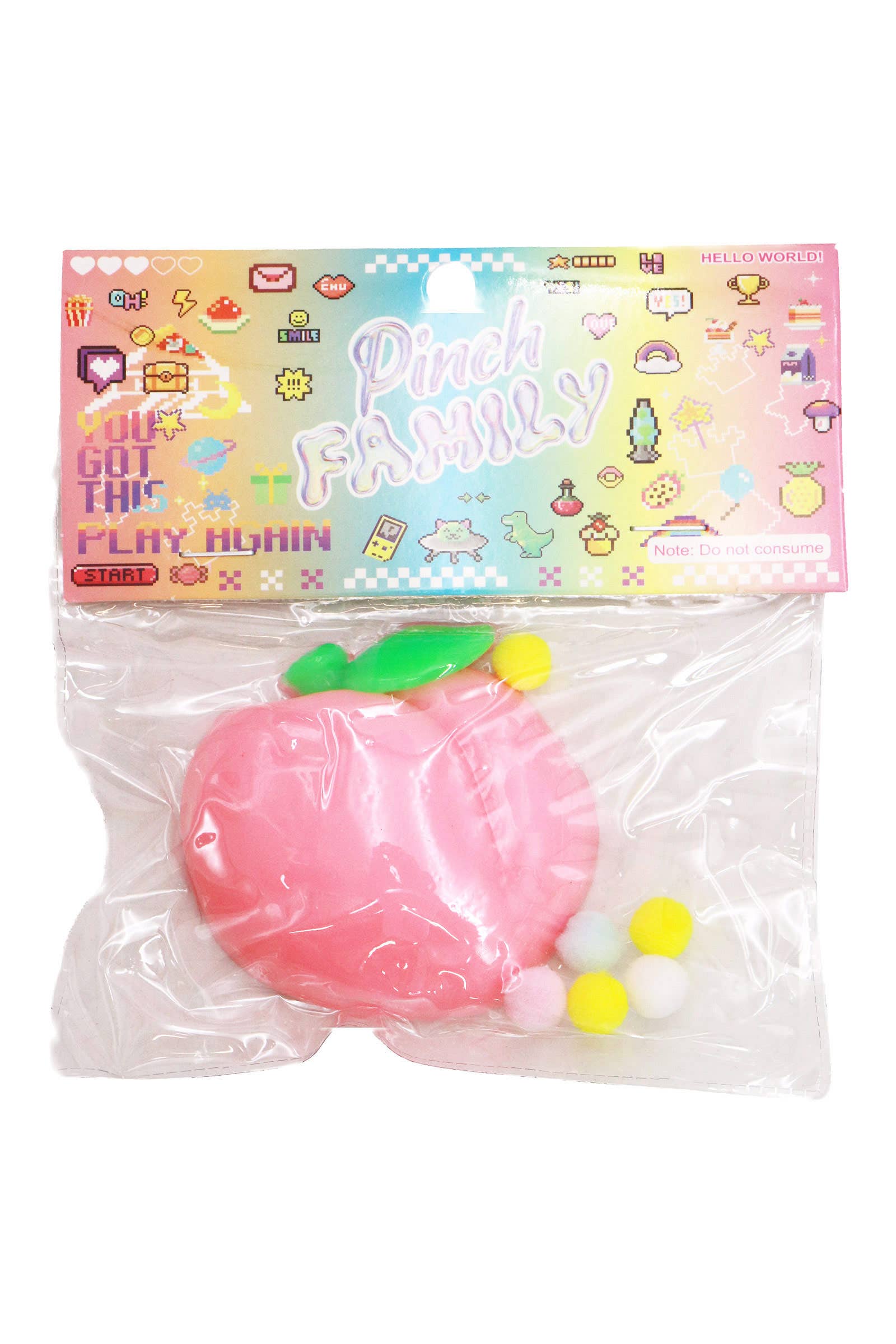 Fruit Sticky Mochi Glitter Pom Pom Squishy Bag - 12 Pcs