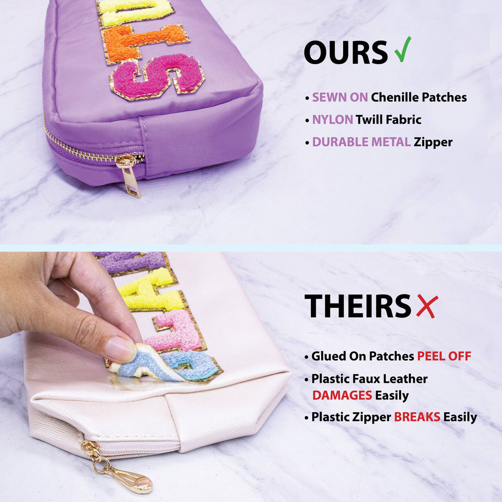 Preppy Nylon Chenille Letter Bag Travel Makeup Pouch - STUFF