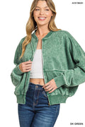 Washed Fleece Bomber Jacket Zenana