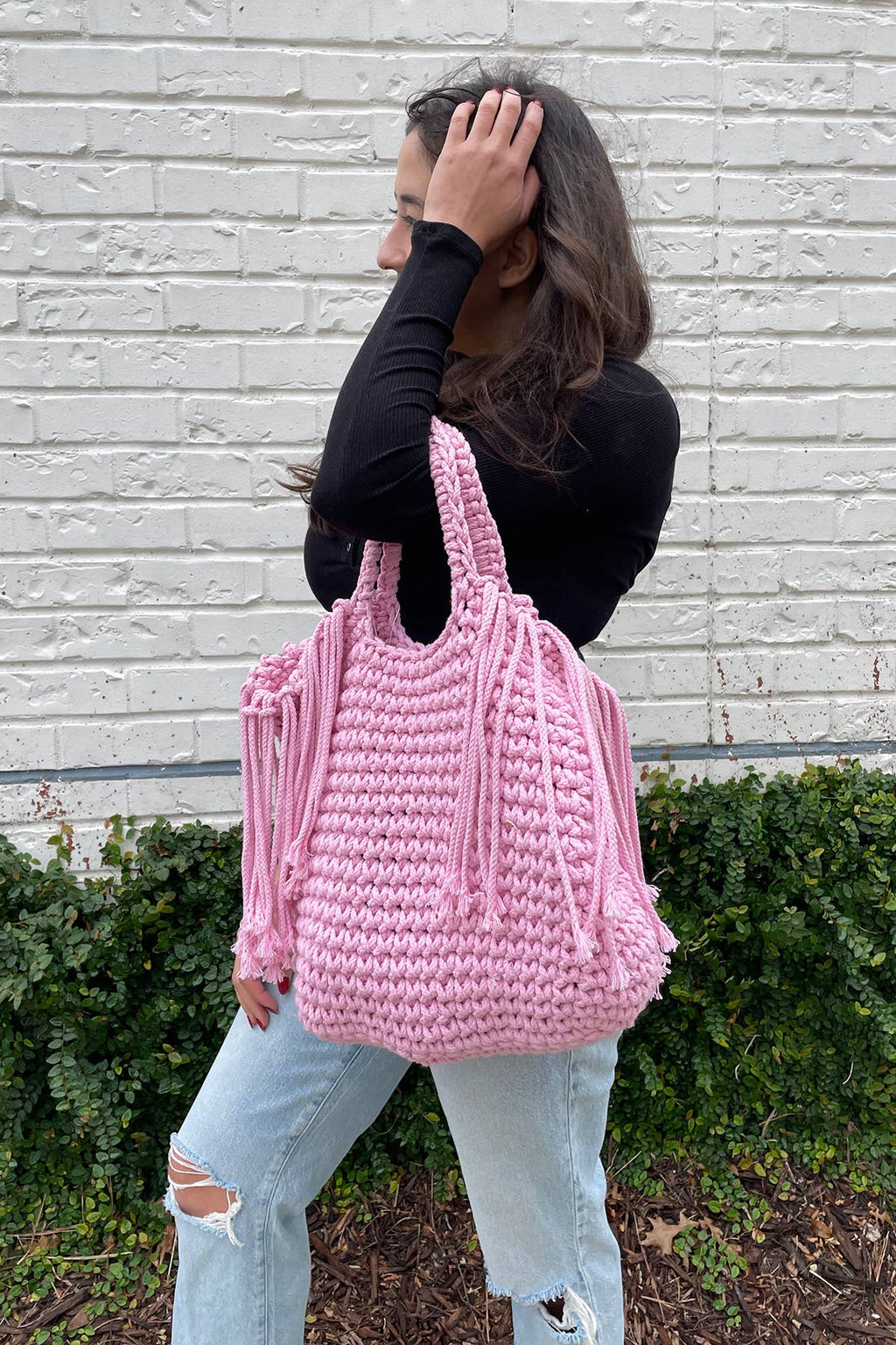 M2337 Gracie Macrame Satchel w/ Fringe