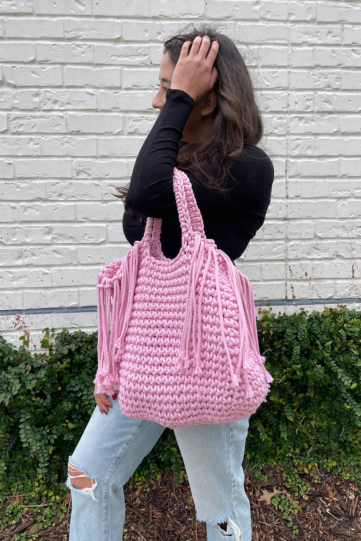 M2337 Gracie Macrame Satchel w/ Fringe